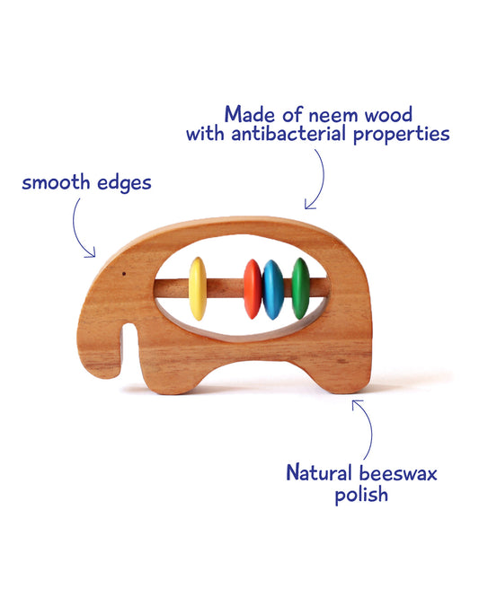 Shumee Ele Neem Wooden Teether Rattle Toy-For Infants