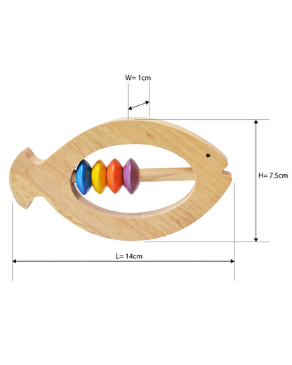 Shumee Fish Shaped Neem Wooden Teether Rattle Toy-Smooth Edges & Non Toxic-For Infants