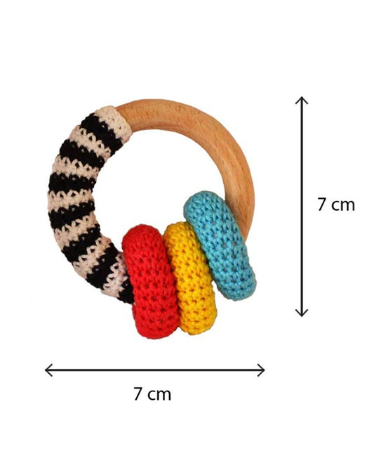 Shumee High Contrast Crochet & Wooden Teether Rattle Toy-Improves Tactile Stimulation-For Infants