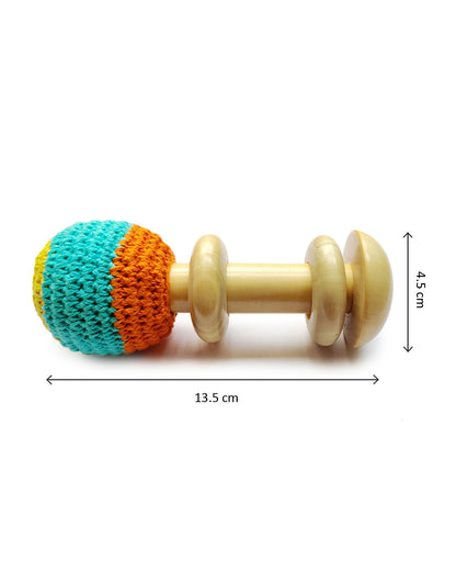 Shumee Organic Crochet Shaker Wooden Teether Rattle Toy-For Infants