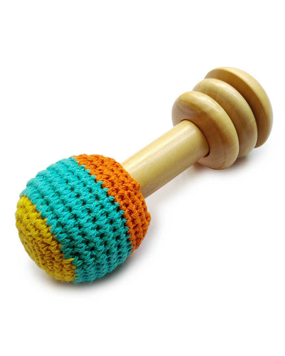 Shumee Organic Crochet Shaker Wooden Teether Rattle Toy-For Infants