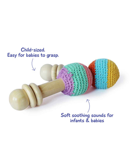 Shumee Organic Crochet Shaker Wooden Teether Rattle Toy-For Infants