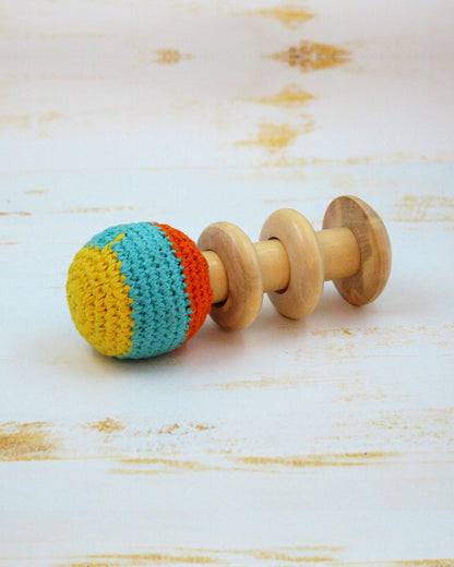 Shumee Organic Crochet Shaker Wooden Teether Rattle Toy-For Infants