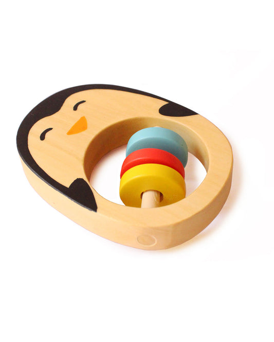 Shumee Penguin Wooden Teether Rattle Toy-Smooth Edges & Non Toxic-For Infants