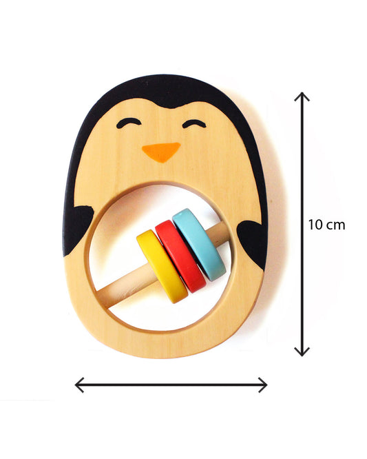 Shumee Penguin Wooden Teether Rattle Toy-Smooth Edges & Non Toxic-For Infants