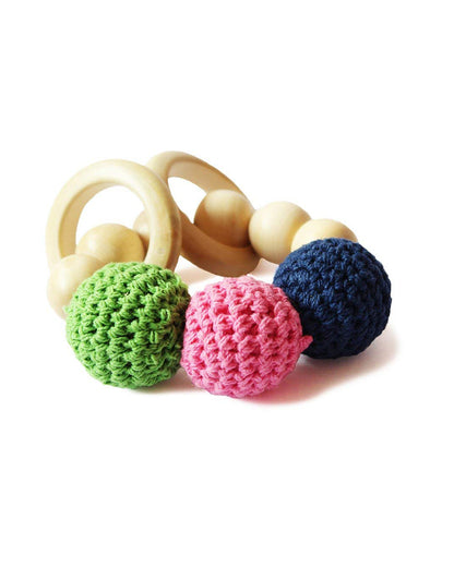 Shumee Wooden Crochet Teether Rattle Ring Toy-For Infants