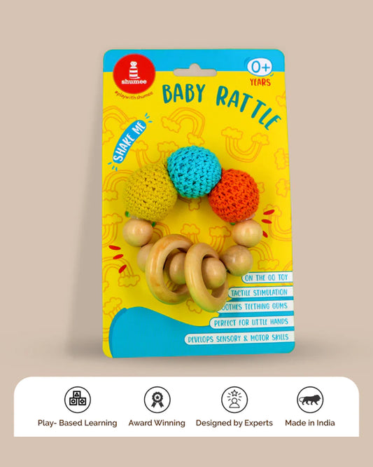 Shumee Wooden Crochet Teether Rattle Ring Toy-For Infants