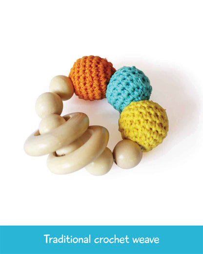 Shumee Wooden Crochet Teether Rattle Ring Toy-For Infants