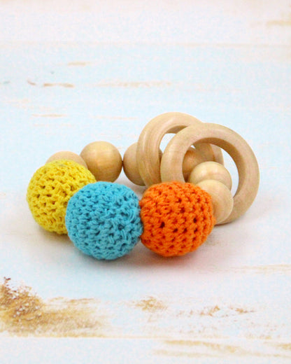 Shumee Wooden Crochet Teether Rattle Ring Toy-For Infants