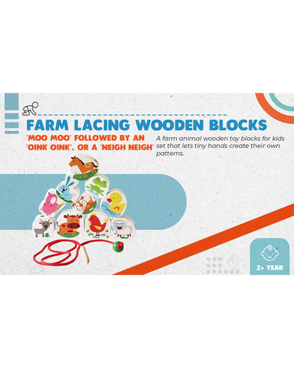 Shumee Farm Lacing Wooden Blocks-Shape Sorter & Stacker-Learning & Educational Toys-12M+