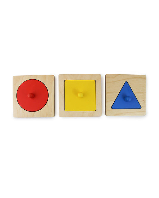 Shumee Montessori Wooden Shapes Peg Puzzle-With 3 Puzzle & 9 Flash Cards-Shape Sorter & Stacker-Learning & Educational Toys-12M+