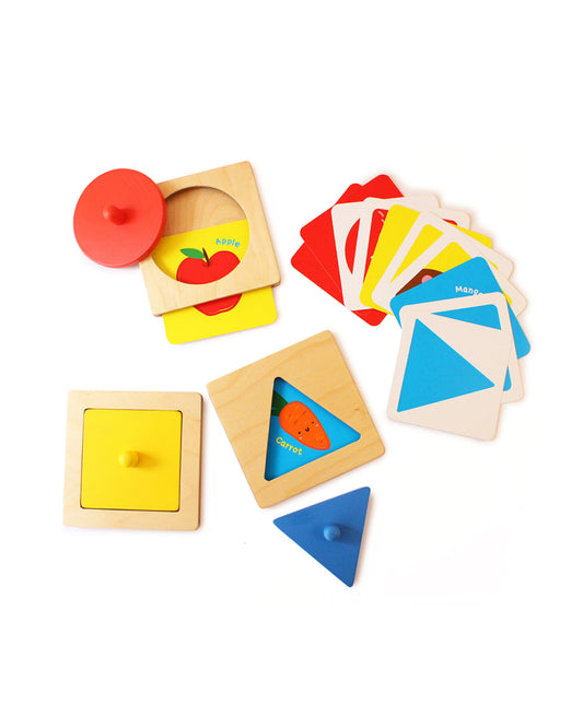 Shumee Montessori Wooden Shapes Peg Puzzle-With 3 Puzzle & 9 Flash Cards-Shape Sorter & Stacker-Learning & Educational Toys-12M+