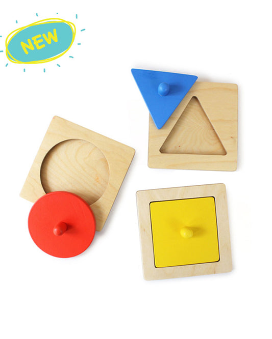 Shumee Montessori Wooden Shapes Peg Puzzle-With 3 Puzzle & 9 Flash Cards-Shape Sorter & Stacker-Learning & Educational Toys-12M+