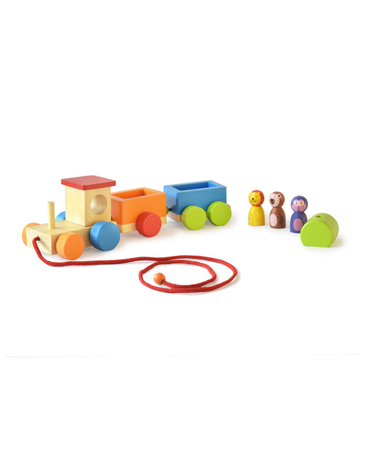 Shumee Jungle Train Wooden Toy-2 Wagons & 3 Animal Peg Dolls-9M+