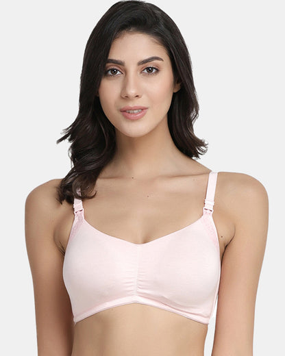 Inner Sense Organic Cotton Feeding Bra-Pink-Wire Free & Full Coverage-With Removable Pads-Front Clasps-For Nursing