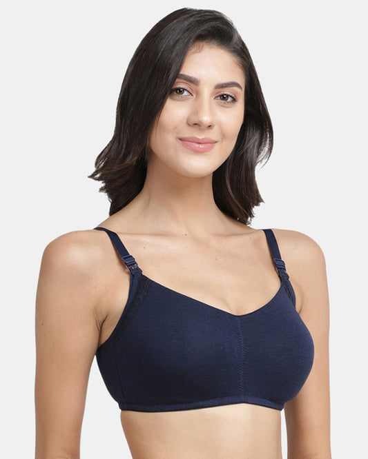 Inner Sense Organic Cotton Feeding Bra-Navy Blue-Wire Free & Full Coverage-With Removable Pads-Front Clasps-For Nursing