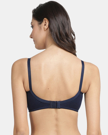 Inner Sense Organic Cotton Feeding Bra-Navy Blue-Wire Free & Full Coverage-With Removable Pads-Front Clasps-For Nursing