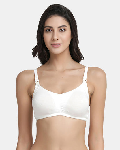 Inner Sense Organic Cotton Feeding Bra-White-Wire Free & Full Coverage-With Removable Pads-Front Clasps-For Nursing