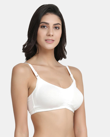 Inner Sense Organic Cotton Feeding Bra-White-Wire Free & Full Coverage-With Removable Pads-Front Clasps-For Nursing