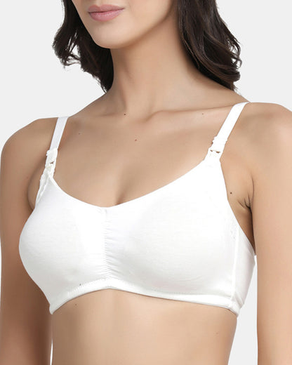 Inner Sense Organic Cotton Feeding Bra-White-Wire Free & Full Coverage-With Removable Pads-Front Clasps-For Nursing