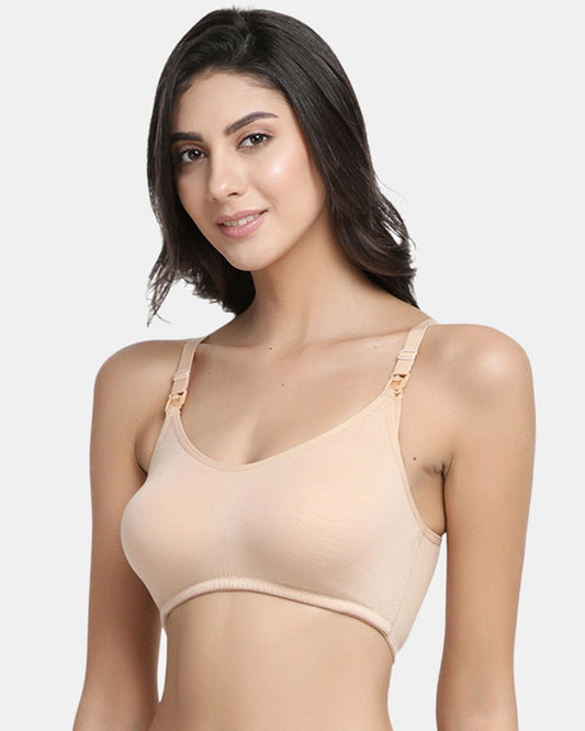 Inner Sense Organic Cotton Bamboo Feeding Bra-Skin-Wire Free & Non Padded-Front Clasps-Full Coverage-For Nursing