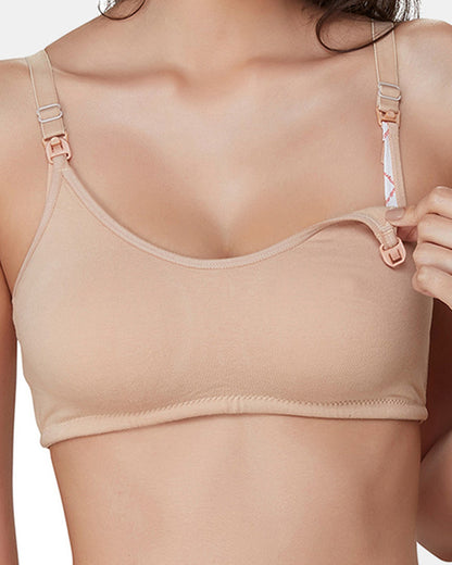 Inner Sense Organic Cotton Bamboo Feeding Bra-Skin-Wire Free & Non Padded-Front Clasps-Full Coverage-For Nursing