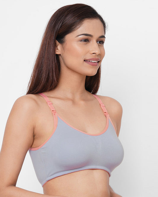 Inner Sense Feeding Bras-Neutral Combo Set-Black, White & Lavender-Wire Free & Non Padded-Front Clasps-Full Coverage-Pack of 3