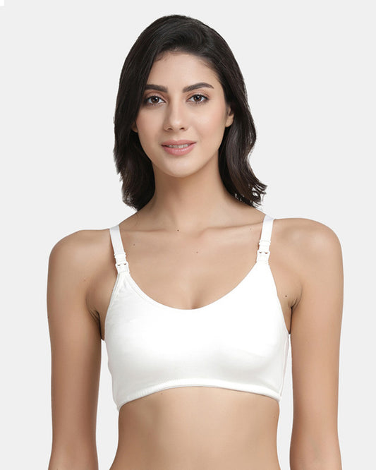 Inner Sense Organic Cotton Bamboo Feeding Bra-White-Wire Free & Non Padded-Front Clasps-Full Coverage-For Nursing