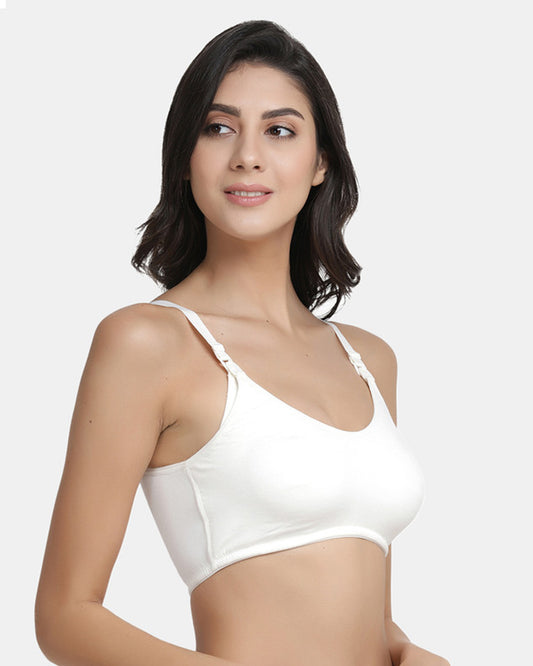 Inner Sense Organic Cotton Bamboo Feeding Bra-White-Wire Free & Non Padded-Front Clasps-Full Coverage-For Nursing