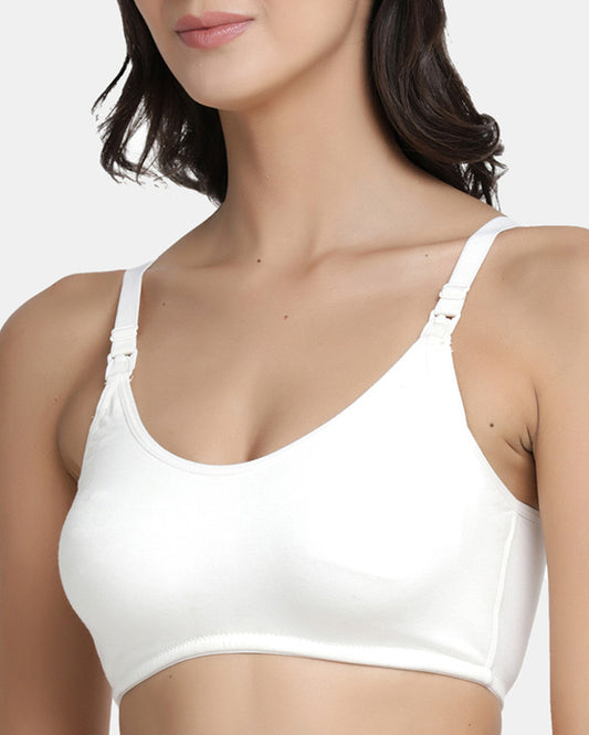 Inner Sense Organic Cotton Bamboo Feeding Bra-White-Wire Free & Non Padded-Front Clasps-Full Coverage-For Nursing