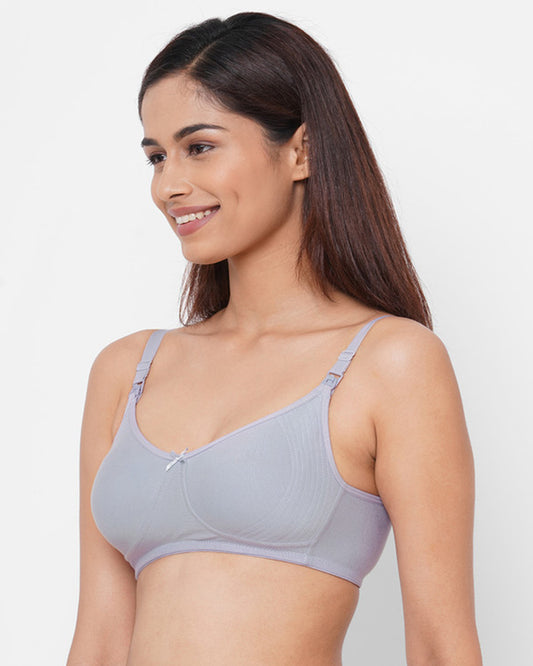 Inner Sense Organic Cotton Bamboo Feeding Bra-Lavender-Non Padded-Wire Free & Full Coverage-Front Clasps-For Nursing