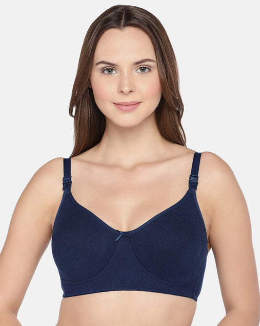 Inner Sense Organic Cotton Bamboo Feeding Bra-Navy Blue-Non Padded-Wire Free & Full Coverage-Front Clasps-For Nursing