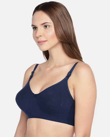 Inner Sense Organic Cotton Bamboo Feeding Bra-Navy Blue-Non Padded-Wire Free & Full Coverage-Front Clasps-For Nursing