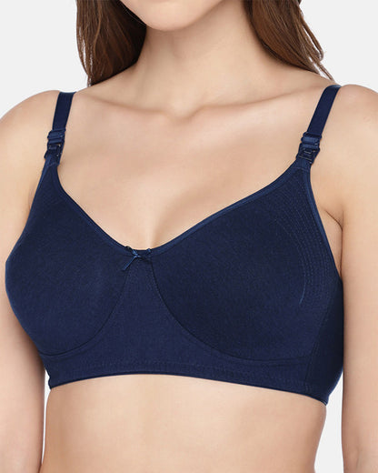 Inner Sense Organic Cotton Bamboo Feeding Bra-Navy Blue-Non Padded-Wire Free & Full Coverage-Front Clasps-For Nursing