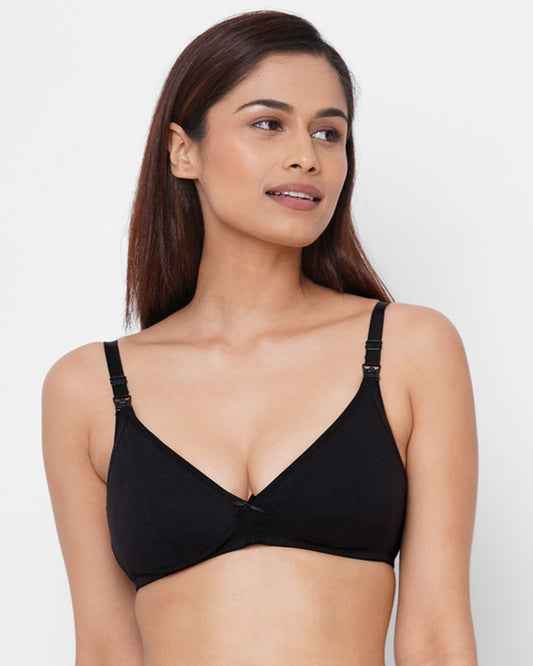 Inner Sense Organic Cotton Feeding Bra-Black-Wire Free & 3/4th Coverage-Non Padded-Front Clasps-For Nursing