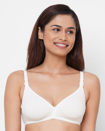 Inner Sense Organic Cotton Feeding Bra-White-Wire Free & 3/4th Coverage-Non Padded-Front Clasps-For Nursing