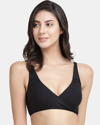 Inner Sense Organic Cotton Sleeping Bra-Black-Non Padded-Wire Free & High Coverage-Anti Fungal & Anti Odour-For Nursing