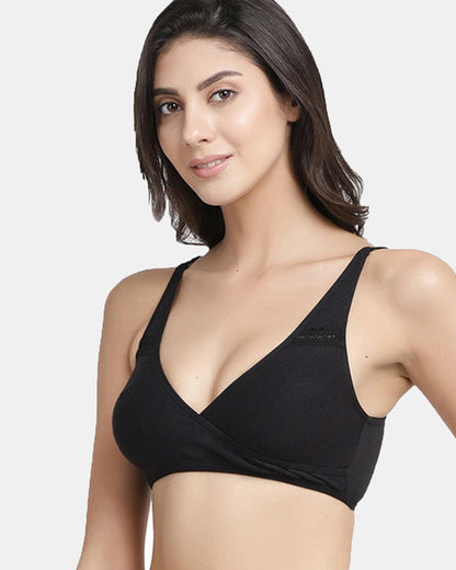 Inner Sense Organic Cotton Sleeping Bra-Black-Non Padded-Wire Free & High Coverage-Anti Fungal & Anti Odour-For Nursing