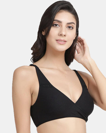 Inner Sense Organic Cotton Sleeping Bra-Black-Non Padded-Wire Free & High Coverage-Anti Fungal & Anti Odour-For Nursing