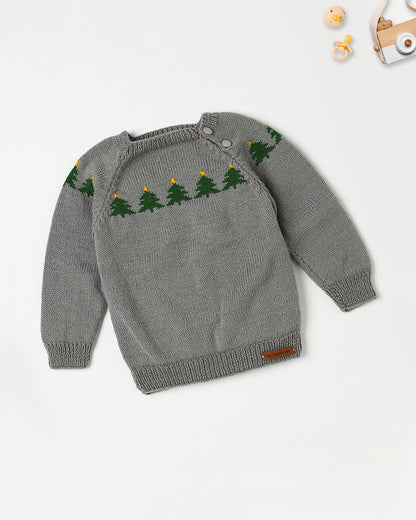 The Original Knit Grey & Green Winter Wear Sweater-Knitted-Handmade-Yarn-For Infants