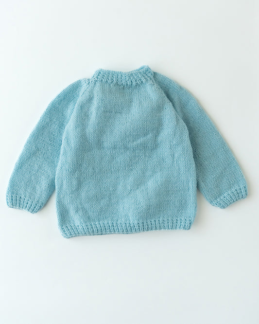 The Original Knit Sky Blue Winter Wear Sweater-Elephant Patch-Handmade-Yarn-For Infants