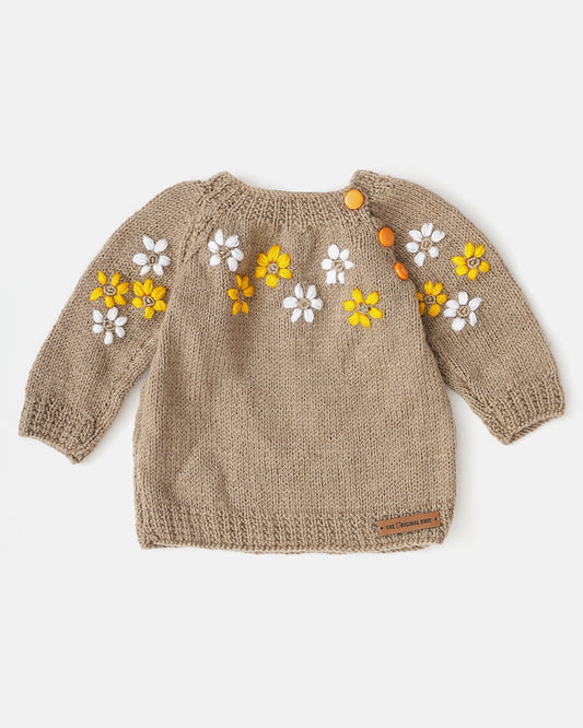 The Original Knit Beige Winter Wear Sweater-Knitted-Handmade-Yarn-For Infants