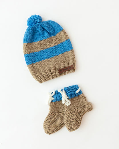 The Original Knit Blue Winter Wear Sweater With Cap and Booties-Fox Knitted-Yarn-For Infants