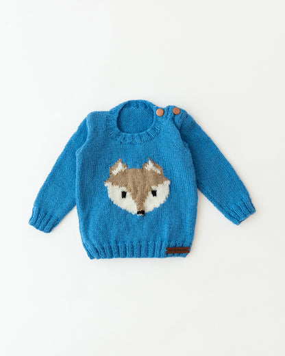 The Original Knit Blue Winter Wear Sweater With Cap and Booties-Fox Knitted-Yarn-For Infants