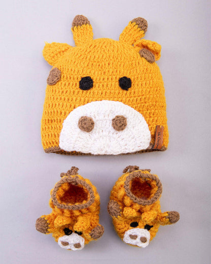 The Original Knit Yellow Winter Wear Cap & Booties-Giraffe Crochet-Yarn-For Infants