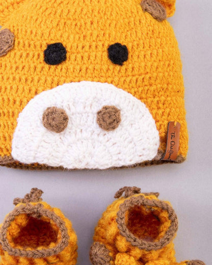 The Original Knit Yellow Winter Wear Cap & Booties-Giraffe Crochet-Yarn-For Infants