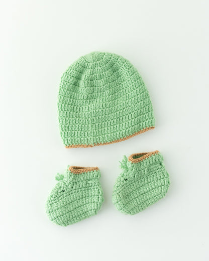 The Original Knit Green Cap & Booties-Crochet-Handmade-Yarn-For Infants