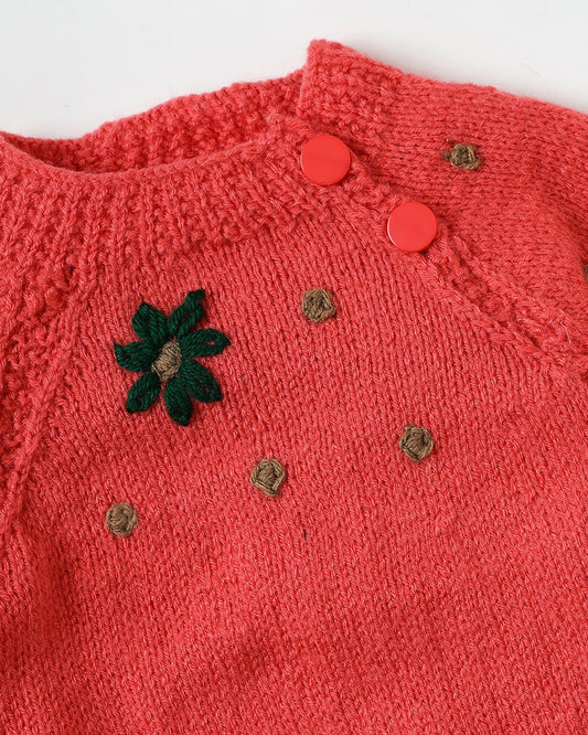 The Original Knit Pink Winter Wear Sweater-Knitted-Handmade-Yarn-For Infants