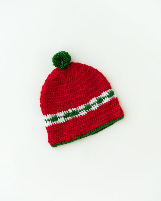 The Original Knit Red & Green Winter Wear Cap, Mittens & Booties-Crochet-Handmade-Yarn-For Infants