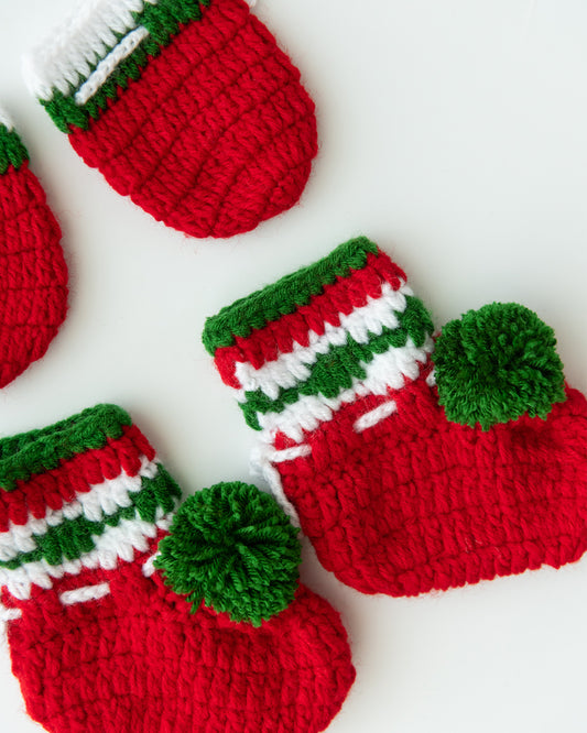 The Original Knit Red & Green Cap, Mittens & Booties-Crochet-Handmade-Yarn-For Infants